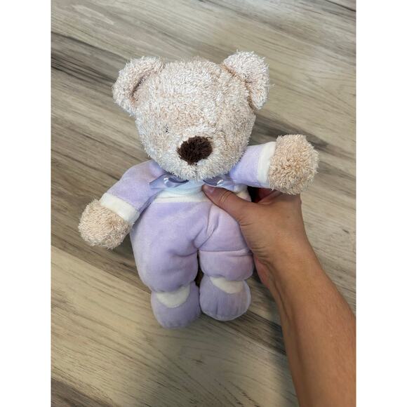 HTF Carter’s 10” Plush Tan Purple White Sleeper Teddy Bear Rare No Rattle - Picture 2 of 4